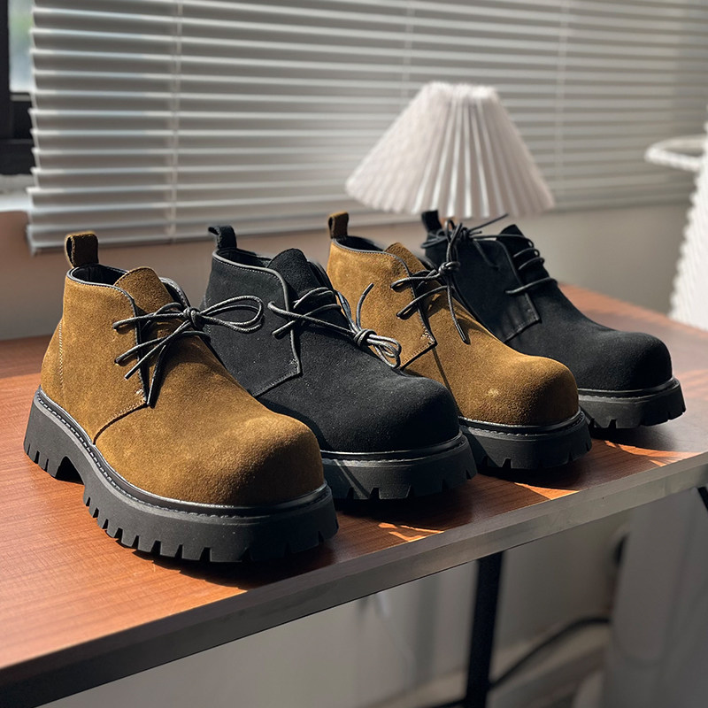 德比马丁靴男款英伦风真皮反绒皮休闲大头皮鞋厚底增高低帮工装靴