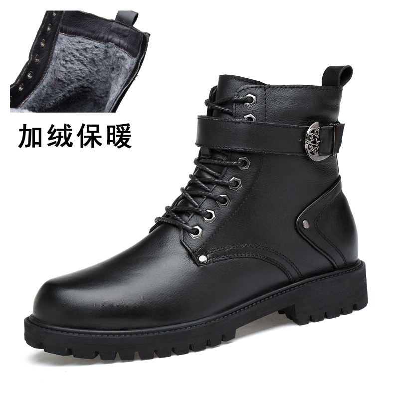 马丁靴男高帮真皮男士短靴冬季保暖加绒棉鞋特种兵作战皮靴小码37
