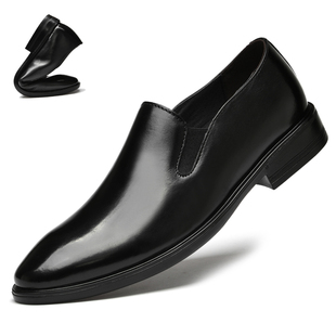 秋季新款高端商务正装皮鞋男真皮软底一脚蹬不系带尖头英伦风男鞋