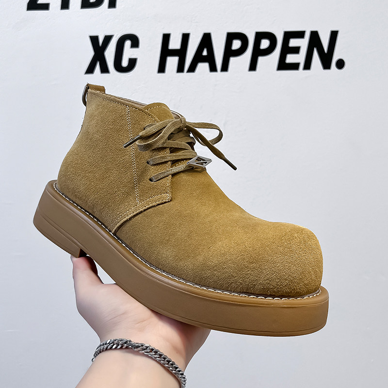 大头德比鞋男厚底增高工装鞋通勤休闲皮鞋男大码低帮马丁靴大黄靴