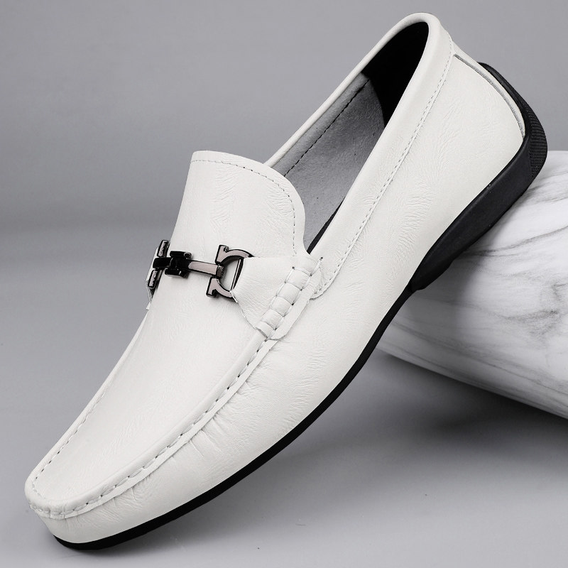 男鞋2026新款春季白色豆豆鞋男真皮软底一脚蹬懒人鞋英伦休闲皮鞋,流行男鞋,乐福鞋（豆豆鞋）,淘宝优惠券,粉丝福利购,淘宝优惠卷