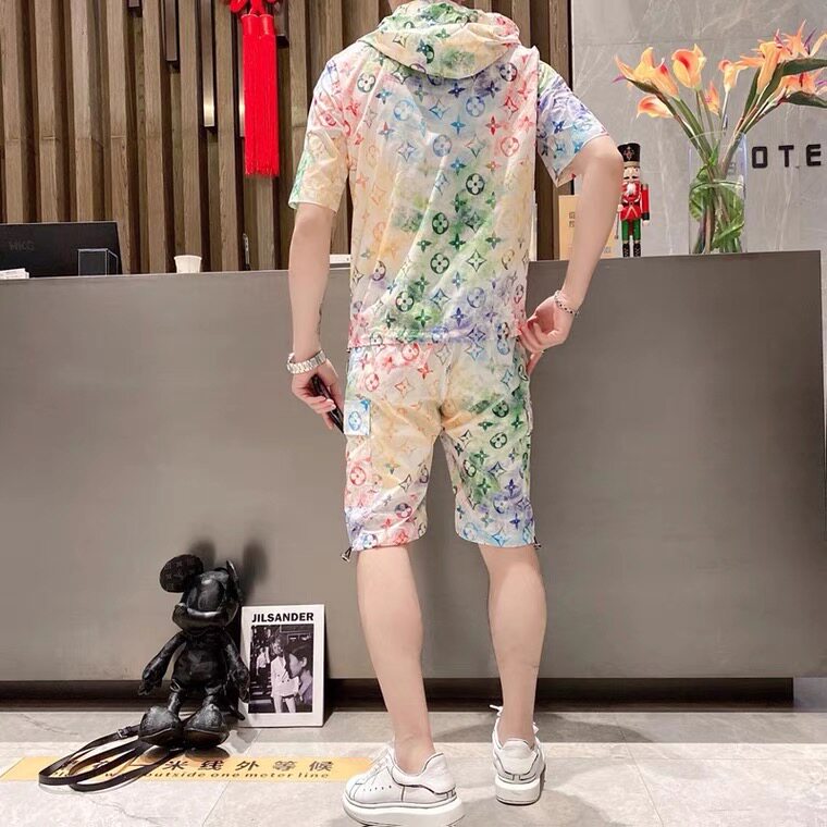 JHL 남성 패션 캐주얼 정장 6D 인쇄 연령 감소 청소년 성격 반바지 후드 가디건 세트