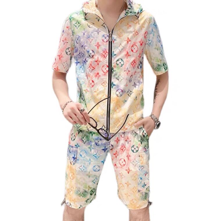 JHL 남성 패션 캐주얼 정장 6D 인쇄 연령 감소 청소년 성격 반바지 후드 가디건 세트