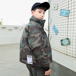 童装男童青少年羽绒服冬12-15岁迷彩两面穿羽绒外套潮