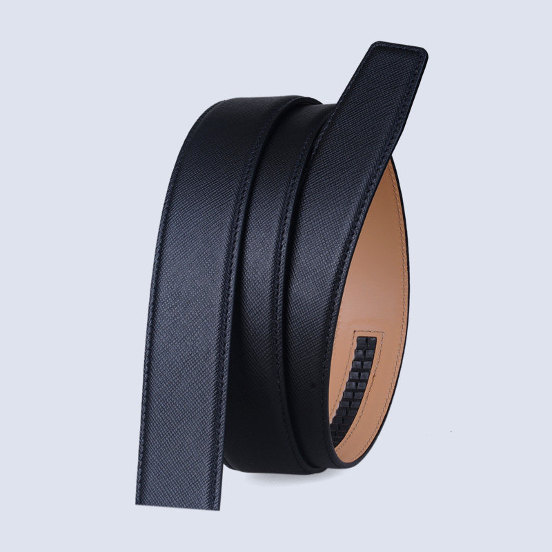 无头皮带男士自动扣不带头真皮十字纹牛皮条不要扣头腰带光带身