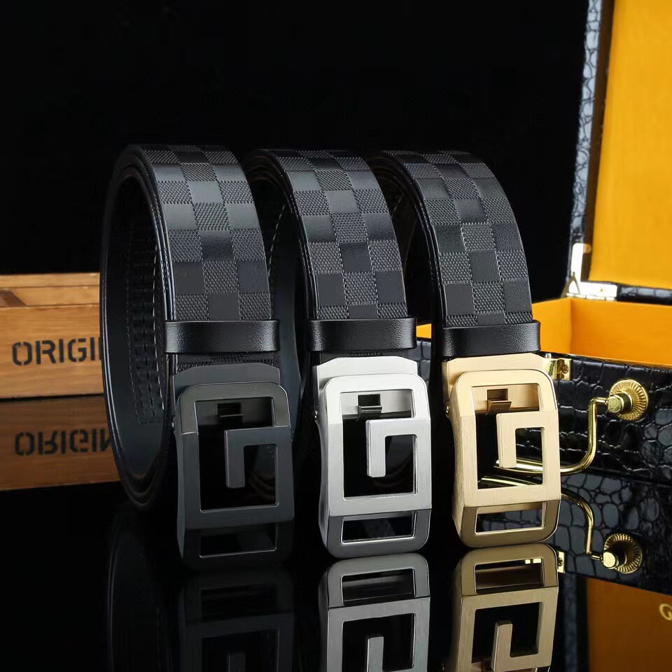 诚优陈品 G字母不锈钢扣单层纯牛皮自动扣皮带 腰带 裤带 裤腰带