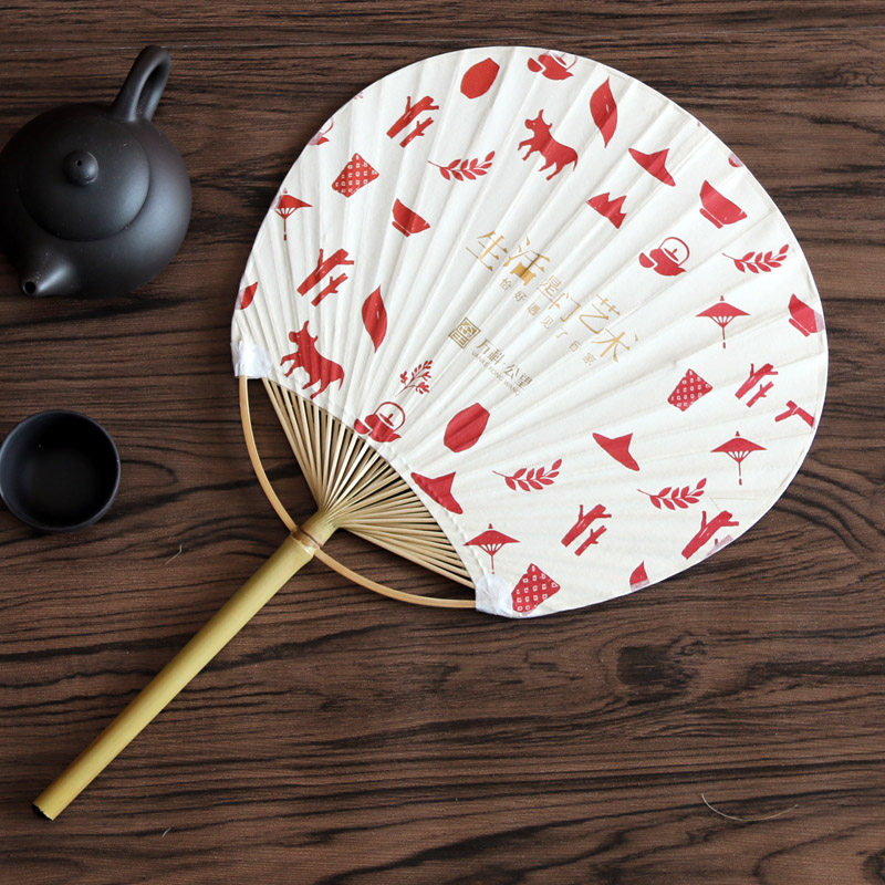 一把起做 日系和风日式 团扇日本扇子宫扇圆柄纸扇 扁柄空白扇
