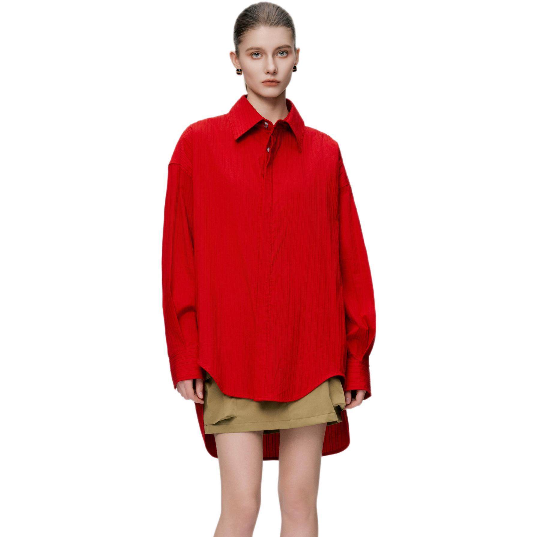 压褶廓形正红色衬衣高级CORA&WYNN洛杉矶