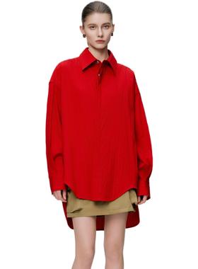 压褶廓形正红色衬衣高级CORA&WYNN洛杉矶