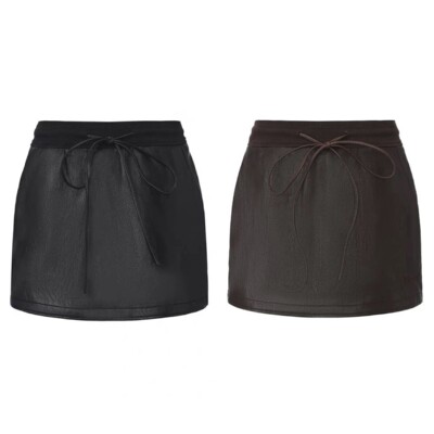 新品 皮革抽绳A字半裙 街头感百搭遮胯短裙 Senseaweek设计师集合