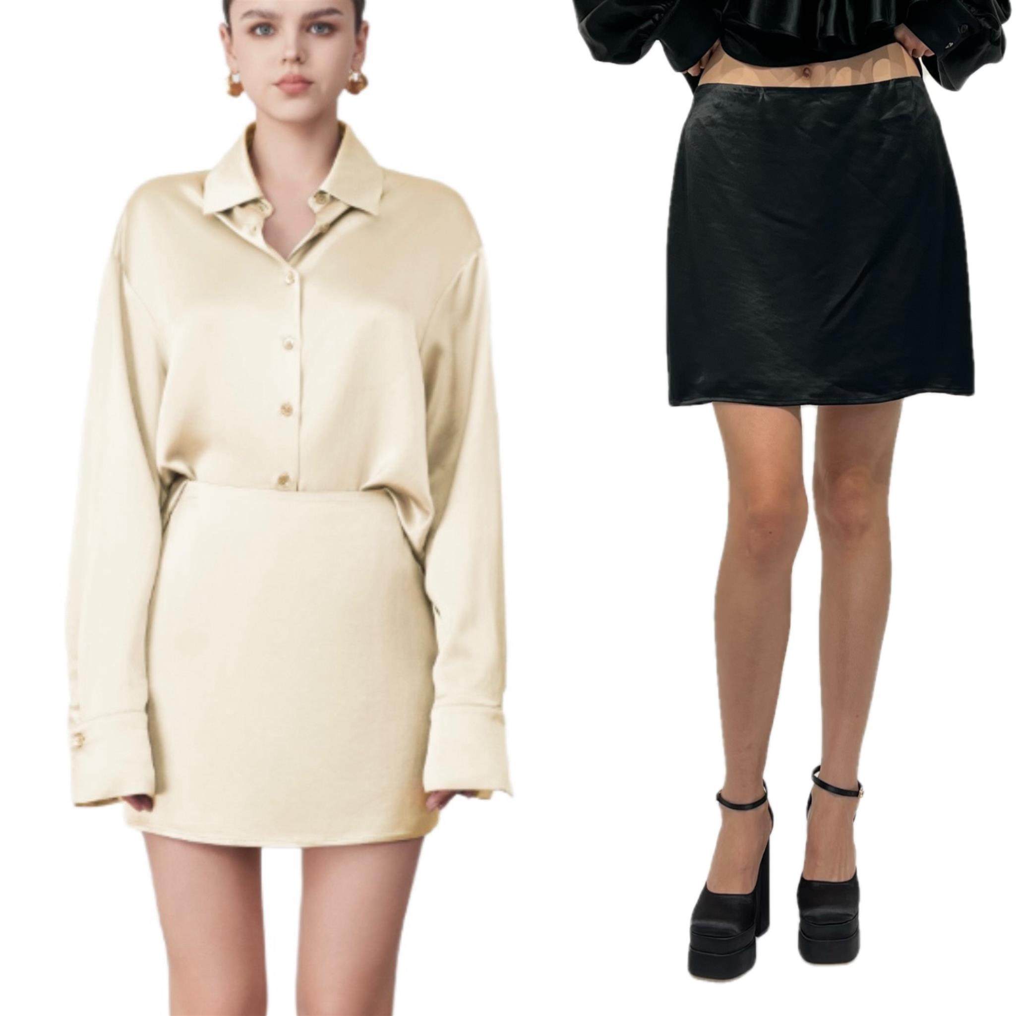 CORA&WYNN重磅光泽短款时尚宽松衬衣百搭气质白色长袖衬衫