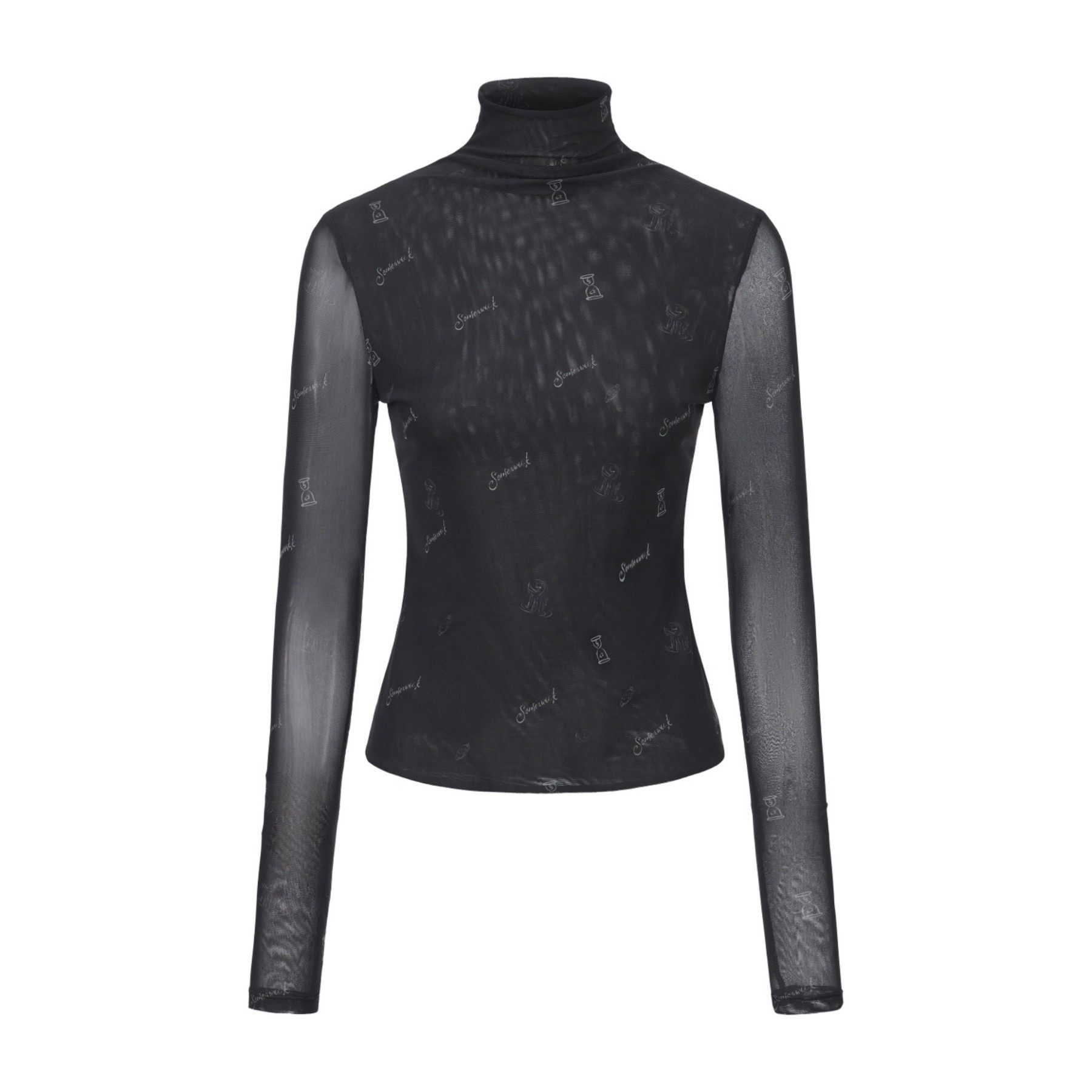 LOGO印花亮色网纱打底衫高领弹力修身塑形T恤内搭长袖Senseaweek