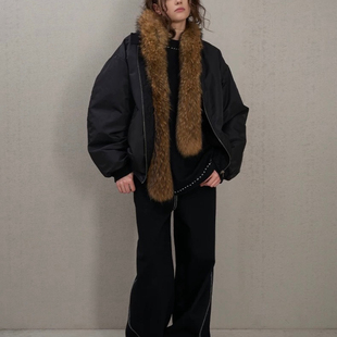 冬季新品 时尚宽松挺阔棉夹克 可脱卸骡子毛领绗棉外套SENSEAWEEK