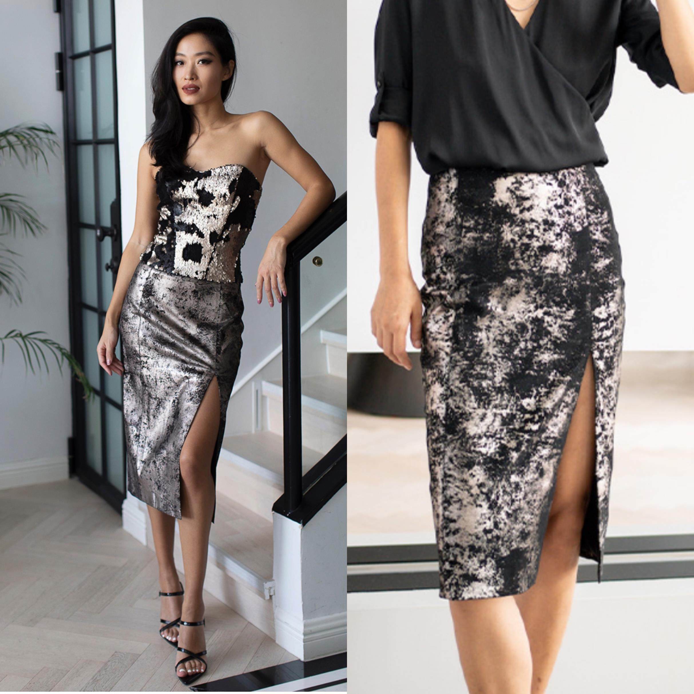 黑金真皮半裙瑞典cg半身裙包臀裙裙子显瘦charlotta gandolfo