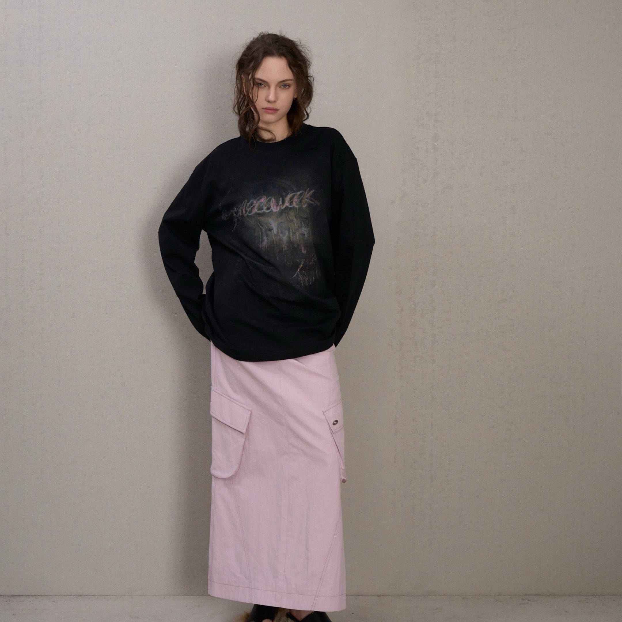 美式复古印花做旧T恤 宽松落袖Vintage长袖上衣 设计师Senseaweek