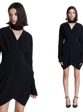 CORA&WYNN气质CHOKER花苞显瘦黑色时尚连衣裙修身收腰