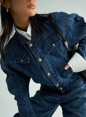 蓝色短款牛仔外套秋冬新款加厚夹克上衣 小个子Sipclass