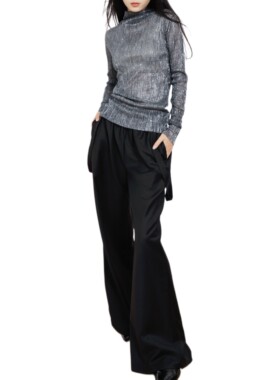 CORA&WYNN美丽奴羊毛阔腿背带裤直筒裤黑色宽松拖地长裤设计感