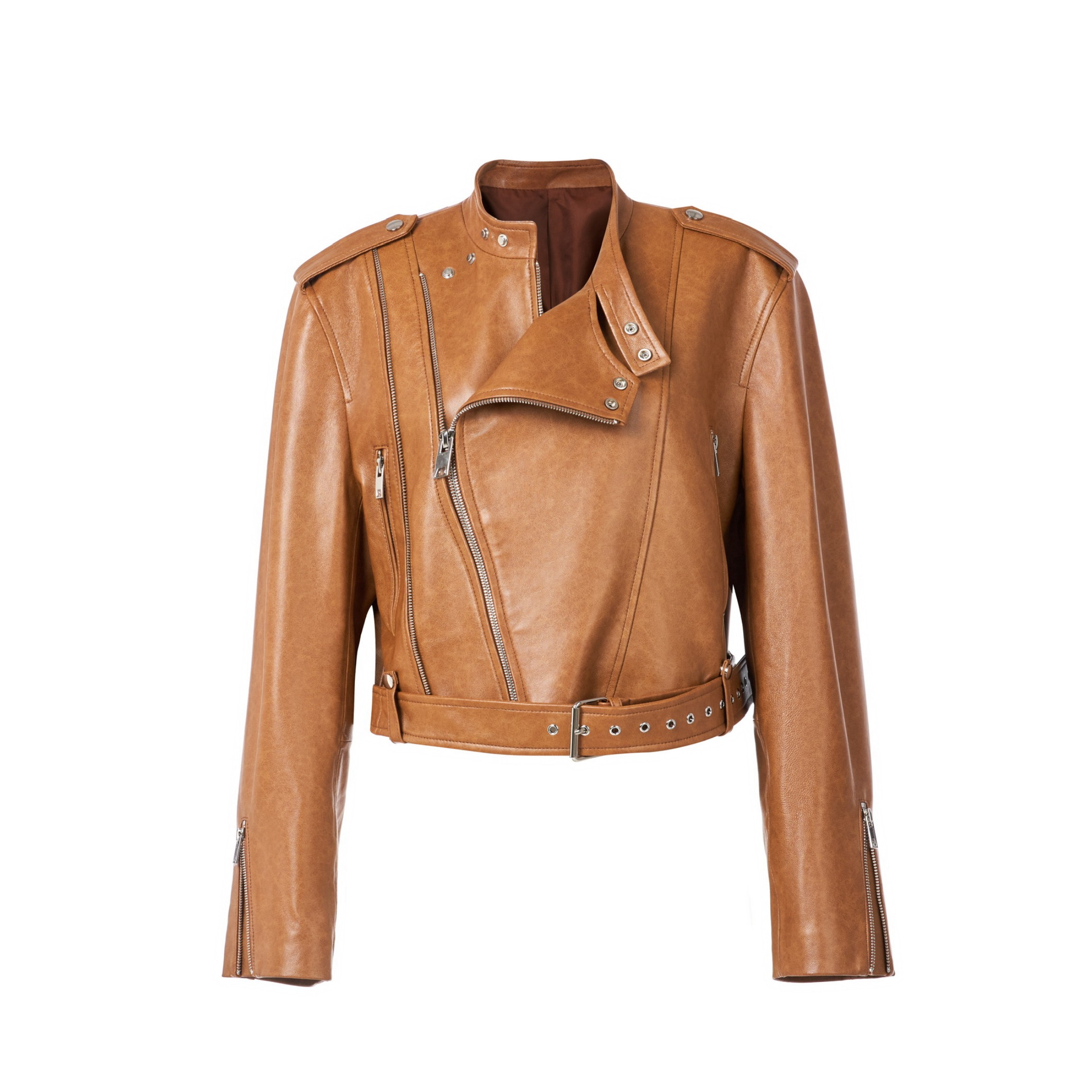 肩章廓形羊皮短夹克 显瘦真皮外套洛杉矶小众设计师Cora&Wynn