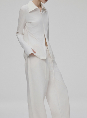 CORA&WYNN常青款白色抽绳时装感老钱风宽筒牛仔裤