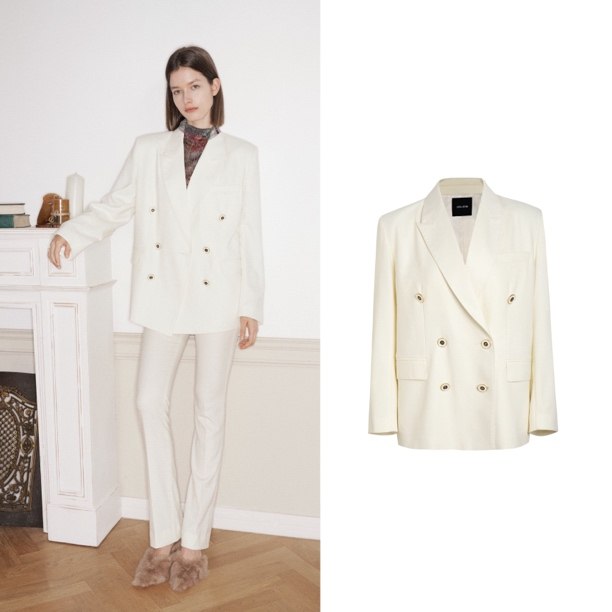CORA&WYNN白色双排扣oversize羊毛西装职业西服