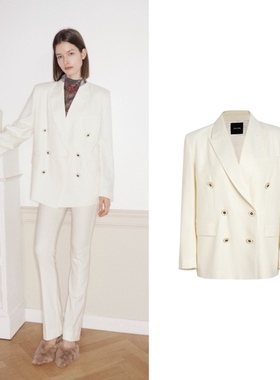 CORA&WYNN白色双排扣oversize羊毛西装职业西服