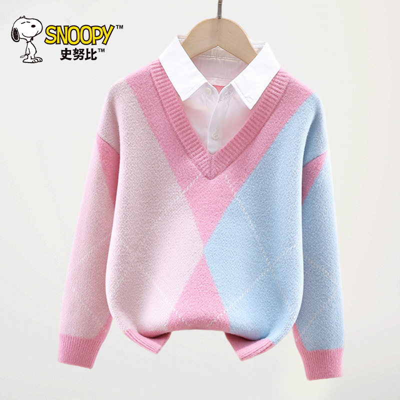 史努比女童毛衣秋冬季儿童女中大童打底针织衫毛衫女孩加厚毛线衣