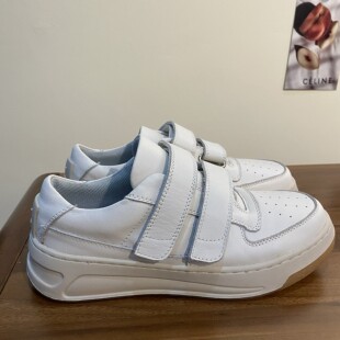 百搭女鞋 经典 真皮透气耐磨防滑厚底休闲板鞋 欧货笑脸魔术贴小白鞋