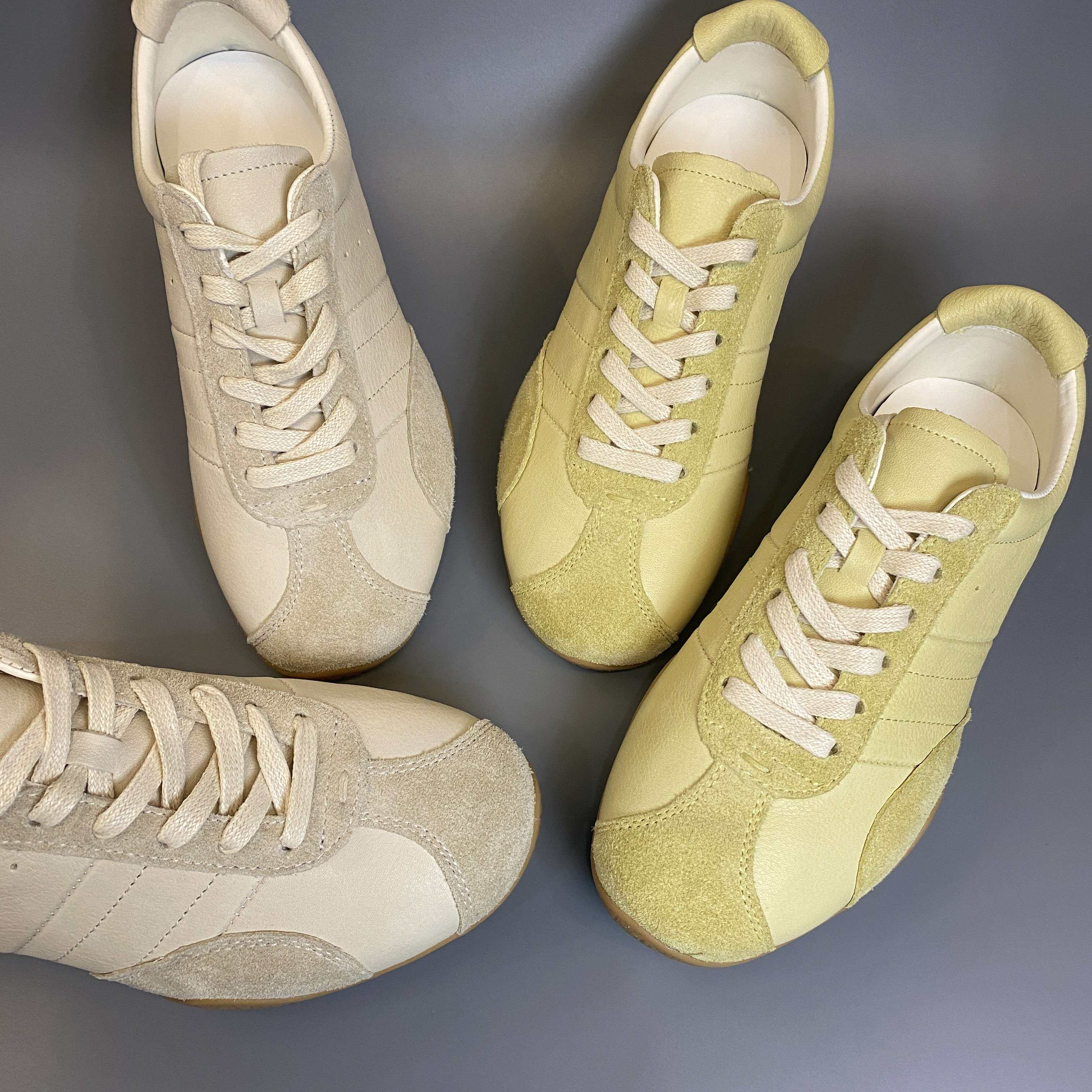 头层牛皮德训鞋女圆头百搭休闲运动风系带平底鞋时尚潮流