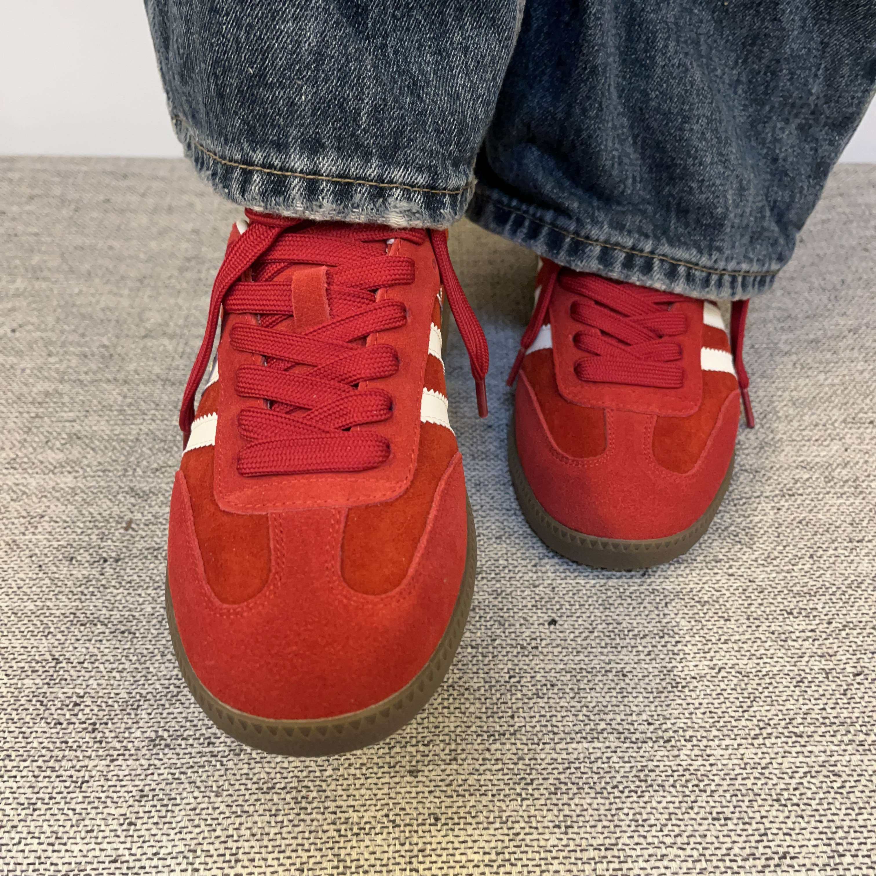 红色德训鞋羊皮版平底软底软面德训鞋透气休闲女鞋经典百搭红色鞋,女鞋,德训鞋,淘宝优惠券,粉丝福利购,淘宝优惠卷