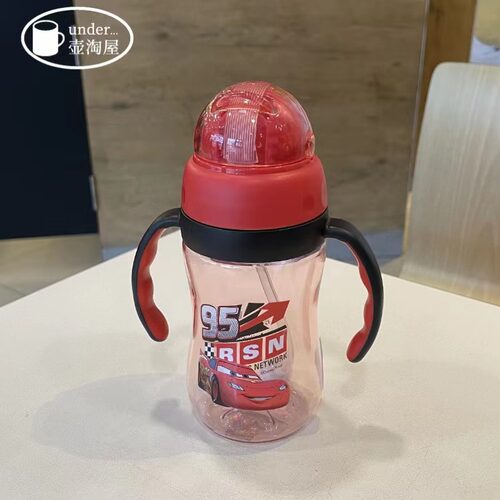 迪士尼 WD-4120 汽车 麦昆 儿童双耳吸管水瓶防漏防呛手柄水杯