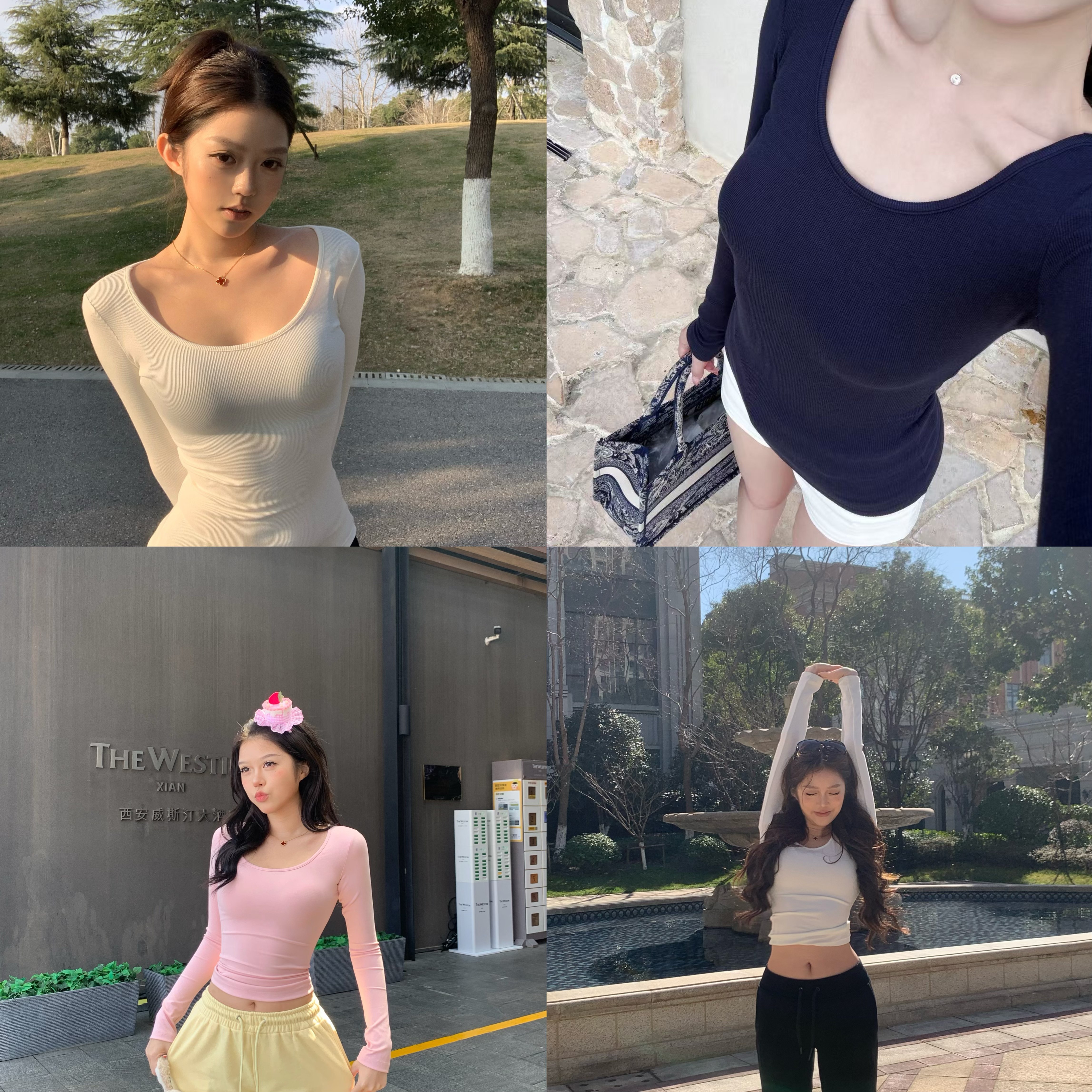 sunn21纯欲风针织衫大U领T恤云朵白色亲肤打底长袖女春夏内搭上衣