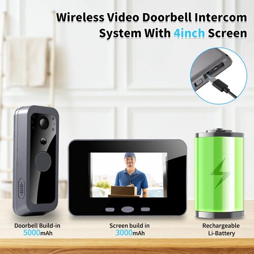 2.4G Wireless Waterproof 4 Inch Screen Doorbell PIR Trigger