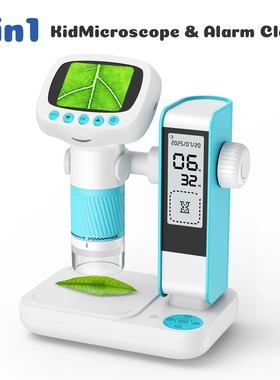 Kids Digital Microscope Alarm Clock 1000X Photo Video STEM