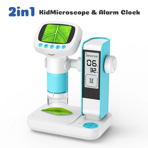 Kids Digital Microscope Alarm Clock 1000X Photo Video STEM
