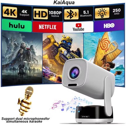 Smart Home Cinema KTV Projector 230 Ansi  Auto Video Proyector with Android 13 Speaker Microphone