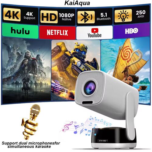 Smart Home Cinema KTV Projector 230 Ansi  Auto Video Proyector with Android 13 Speaker Microphone