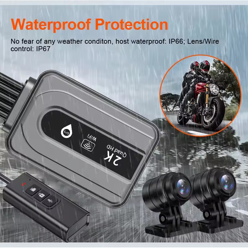 Dual 2K Motorcycle DVR WiFi Camera Dash Cam Black Box
