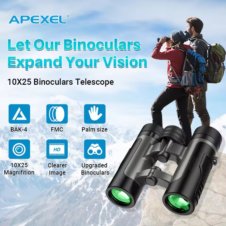 Apexel 10X25 Foldable Professional Binoculars Telescope FMC