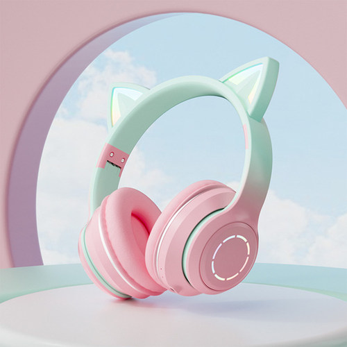 TWS LED Flash Light Headphones Cute Cat Ears Wireless Blueto