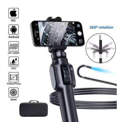 8mm Lens 360 Degree Industrial Endoscope Camera 8 LED 4.3 