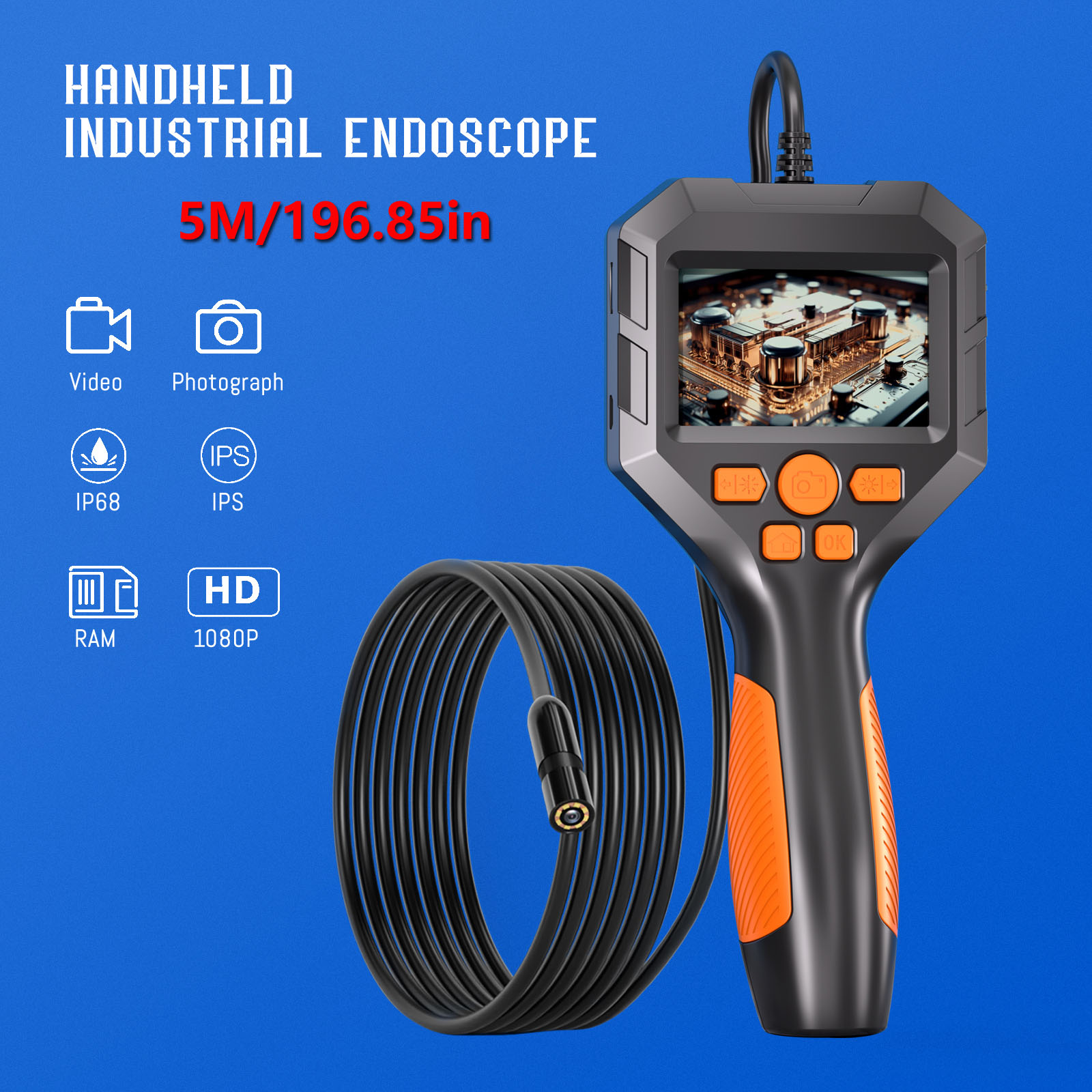 Endoscope Camera Probe Pipe Inspection Industrial Borescope