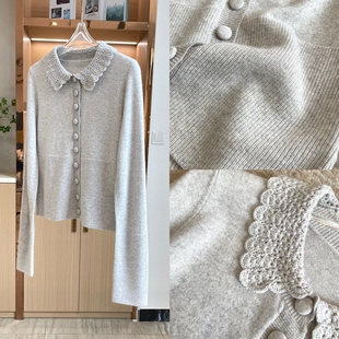 新款 贸易d单 26春季 喀什米羊毛 00808 羊毛手工勾花边翻领针织衫