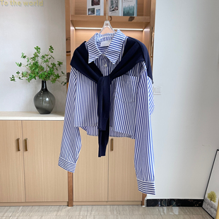 女装 26年新款 假两件条纹披肩衬衫 polo领上衣00808 原