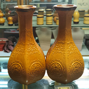 丰一阁精品匏器套模缠枝团寿纹六方大花瓶天然摆件葫芦收藏级一对