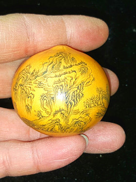 丰一阁文玩精品手捻鸡蛋小葫芦微雕赵荣雕刻针画山水图收藏级把件