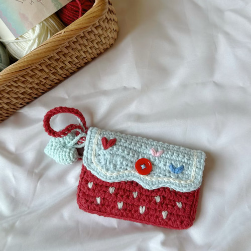 爱心草莓卡包钩织手工DIY材料包