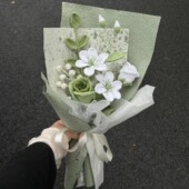 手工编织花束diy材料包自制毛线钩织创意薄荷曼波花朵送女友闺蜜