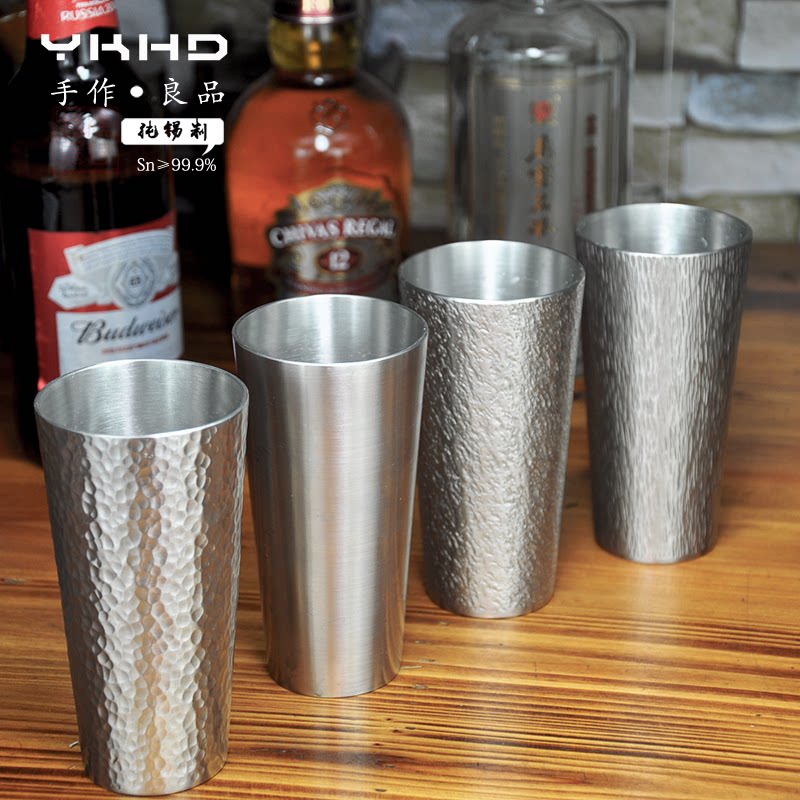 匠人纯手工锤目纹纯锡杯啤酒杯日式锡杯水杯茶杯冷酒冷饮杯锡999