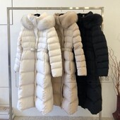 羽绒服 现 25冬加厚暖鸭绒外套 狐狸毛领修身 长款 double j韩国代购